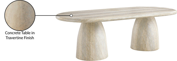 Meridian Furniture Cosenza Art Deco Concrete Dining Table Seats Eight to Ten Indoors or Outdoors Natural 96 inches 708Travertine-T