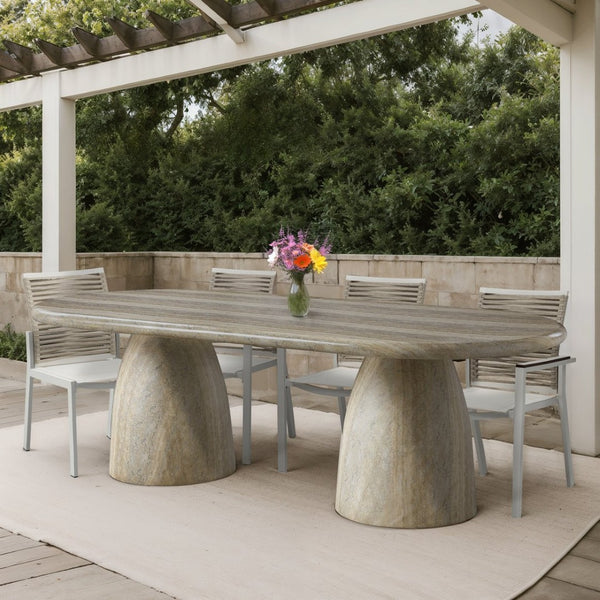 Meridian Furniture Cosenza Art Deco Concrete Dining Table Seats Eight to Ten Indoors or Outdoors Natural 96 inches 708Travertine-T