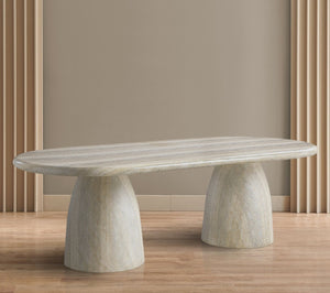 Meridian Furniture Cosenza Art Deco Concrete Dining Table Seats Eight to Ten Indoors or Outdoors Natural 96 inches 708Travertine-T