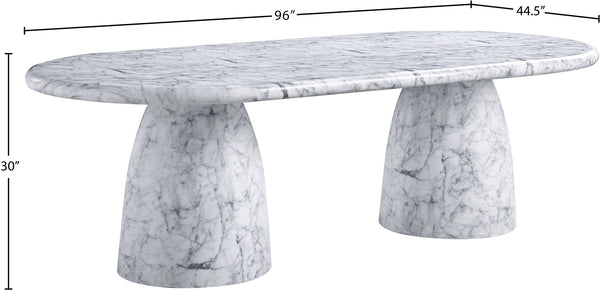 Meridian Furniture Cosenza Art Deco Concrete Dining Table Seats Eight to Ten Indoors or Outdoors White 96 inches 708White-T
