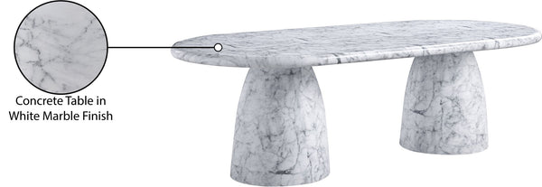 Meridian Furniture Cosenza Art Deco Concrete Dining Table Seats Eight to Ten Indoors or Outdoors White 96 inches 708White-T