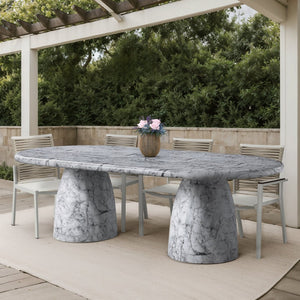 Meridian Furniture Cosenza Art Deco Concrete Dining Table Seats Eight to Ten Indoors or Outdoors White 96 inches 708White-T