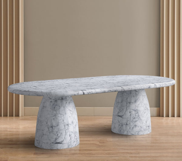 Meridian Furniture Cosenza Art Deco Concrete Dining Table Seats Eight to Ten Indoors or Outdoors White 96 inches 708White-T