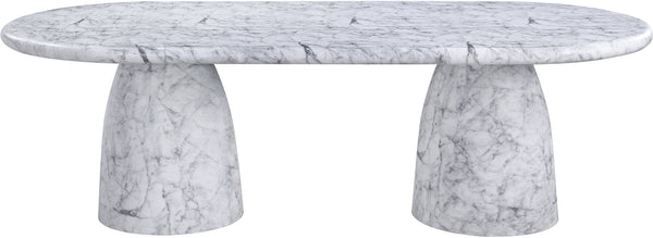 Meridian Furniture Cosenza Art Deco Concrete Dining Table Seats Eight to Ten Indoors or Outdoors White 96 inches 708White-T