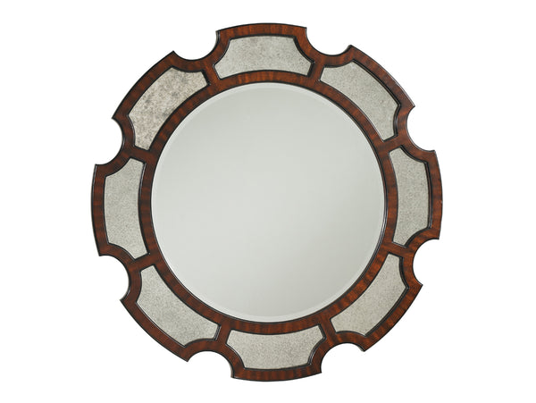 Lexington Del Mar Round Mirror - Antique Mirrored Frame With Ribbon Stripe Mahogany For Timeless Style Brentwood  708-201