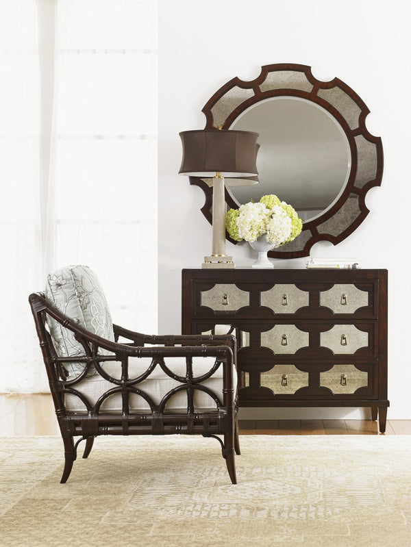 Lexington Del Mar Round Mirror - Antique Mirrored Frame With Ribbon Stripe Mahogany For Timeless Style Brentwood  708-201
