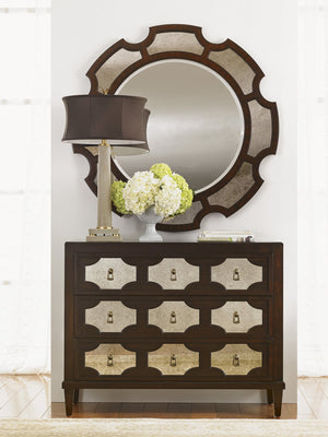 Lexington Del Mar Round Mirror - Antique Mirrored Frame With Ribbon Stripe Mahogany For Timeless Style Brentwood  708-201