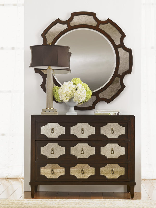Lexington Del Mar Round Mirror - Antique Mirrored Frame With Ribbon Stripe Mahogany For Timeless Style Brentwood  708-201