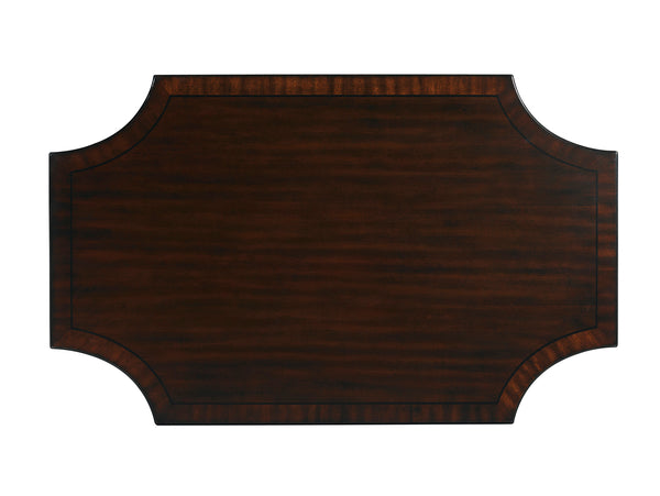 Lexington Richmond Rectangular Cocktail Table - Elegant Ribbon Stripe Mahogany, Antique Brass Details, Chic Design Brentwood  708-945