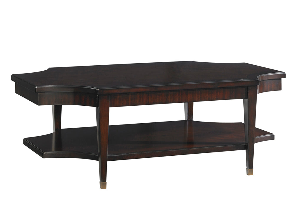 Lexington Richmond Rectangular Cocktail Table - Elegant Ribbon Stripe Mahogany, Antique Brass Details, Chic Design Brentwood  708-945