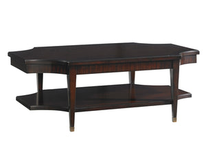Lexington Richmond Rectangular Cocktail Table - Elegant Ribbon Stripe Mahogany, Antique Brass Details, Chic Design Brentwood  708-945
