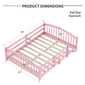 English Elm Full Montessori Pine Wood Floor Bed with Safety Rails Low Profile Kids Room Frame Pink N733P400299H