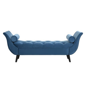 English Elm Upholstered Velvet Tufted Bench with Bolster Pillows Solid Oak Legs Bedroom Entryway Blue N761P304407C