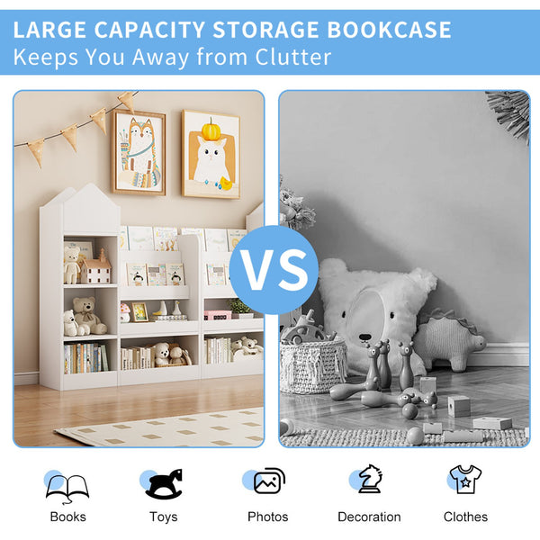 English Elm White Kids Wooden Bookshelf Toy Storage Organizer with 6 Compartments, 2 Baskets, Durable MDF, Easy Assembly W2876P233554
