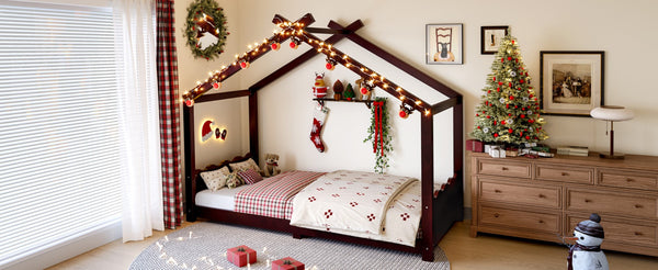 English Elm Twin House Frame Floor Bed Solid Pine Kids Room Montessori Low Profile Play Nook Espresso W1580P387837