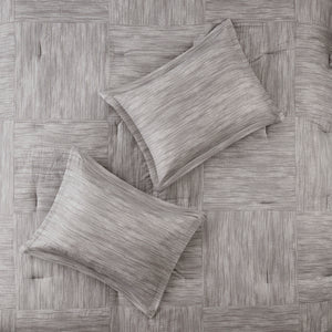 English Elm 7 Piece Printed Seersucker Comforter Set - Modern Grey Ensemble For Queen Bed With Decorative Pillows B03597114