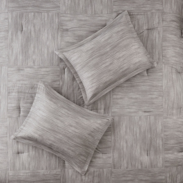 English Elm 7 Piece Printed Seersucker Comforter Set - Modern Grey Ensemble For Queen Bed With Decorative Pillows B03597114