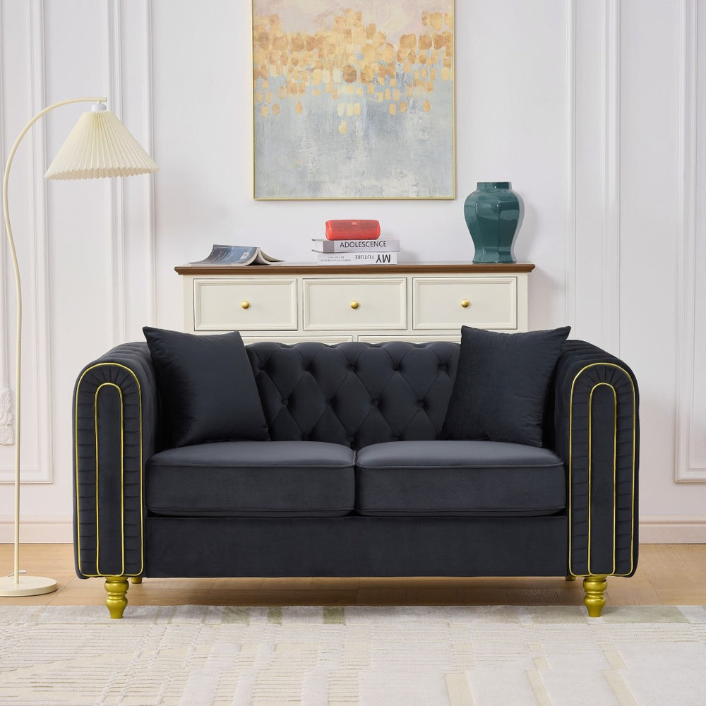 English Elm 63" Chesterfield Velvet Loveseat Button Tufted with Gold Legs for Glam Living Rooms W3373S00081
