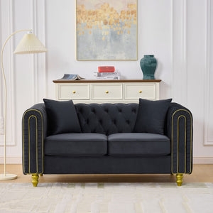 English Elm 63" Chesterfield Velvet Loveseat Button Tufted with Gold Legs for Glam Living Rooms W3373S00081