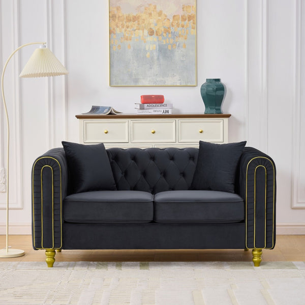 English Elm 63" Chesterfield Velvet Loveseat Button Tufted with Gold Legs for Glam Living Rooms W3373S00081