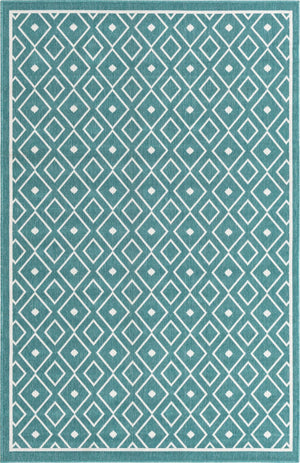 Unique Loom Outdoor Trellis Kafes Machine Made Geometric Rug Teal, Ivory 5' 3" x 8' 0"