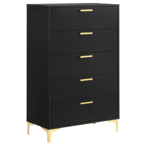 English Elm Lexie Tall Black 6-Drawer Chest with Gold Pulls & Bracket Legs — Modern Glam Storage for Small Spaces B062P358074