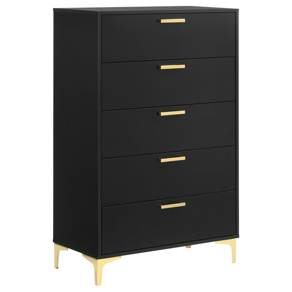 English Elm Lexie Tall Black 6-Drawer Chest with Gold Pulls & Bracket Legs — Modern Glam Storage for Small Spaces B062P358074