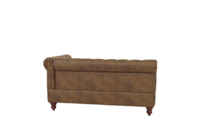 English Elm Reversible One-Arm Loveseat with Button-Tufted Back, Rolled Arm and Stud Detail in Leatherette Finish Dark Coffee 63 L x 38 W x 16 H B011P234285