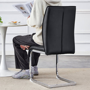 English Elm Luxury Modern Arch Chairs - Set Of 4 Black Pu Upholstered Dining Chairs With Stylish Silver Legs W1151P154857