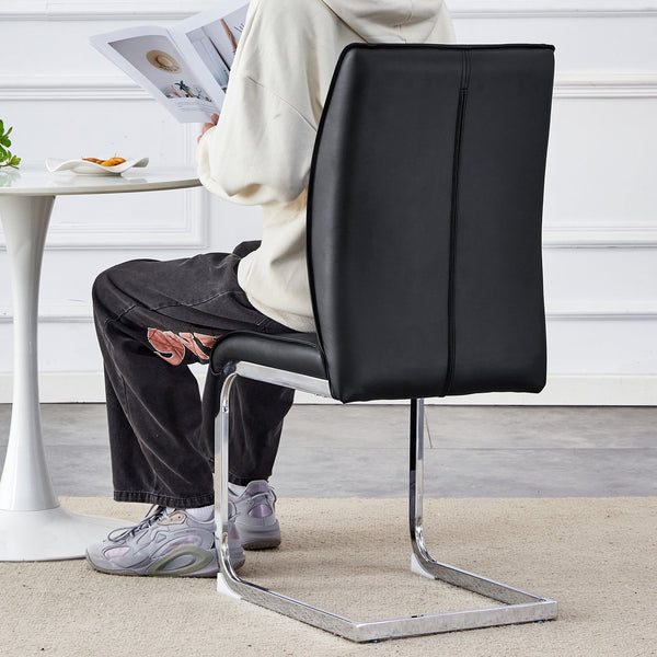 English Elm Luxury Modern Arch Chairs - Set Of 4 Black Pu Upholstered Dining Chairs With Stylish Silver Legs W1151P154857