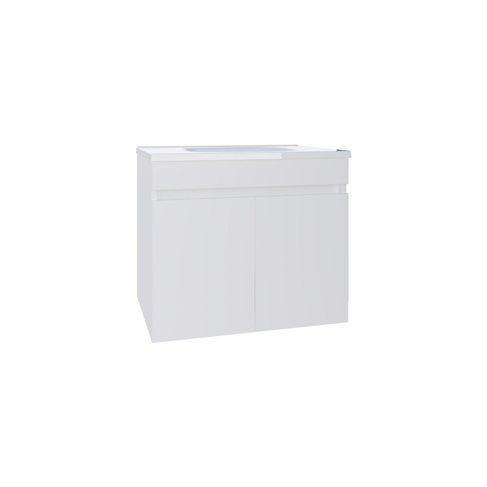 English Elm Chaux Floating Wide Double-Door Vanity 23.2" with Glossy Resin Sink & Two Shelves, Space-Saving White B070P337122