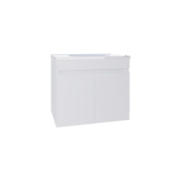 English Elm Chaux Floating Wide Double-Door Vanity 23.2" with Glossy Resin Sink & Two Shelves, Space-Saving White B070P337122