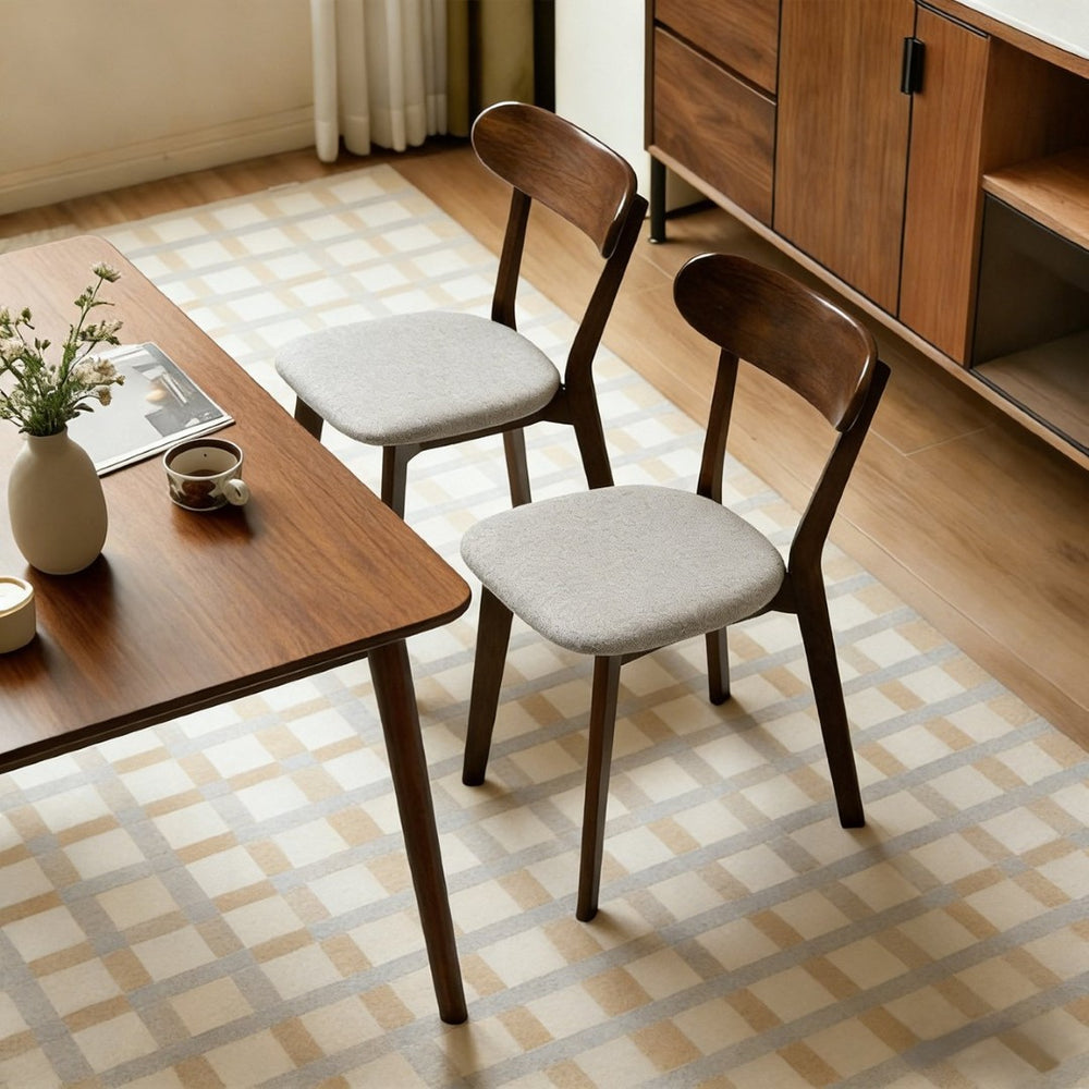 English Elm Solid Natural Wood Mid-century Dining Chairs Curved Back Upholstered Seat Set of 2 W3204P429363