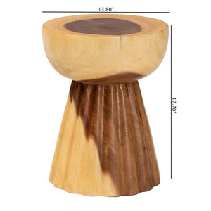 English Elm Hand-carved Solid Suar Wood Pedestal Accent Table with Scalloped Edge Boho Decor B2750P467852