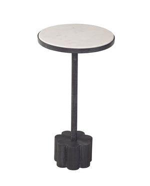 Basset Mirror Sprout Accent Table - Elegant White Marble Top With Bold Black Iron Frame & Unique Scalloped Base Black Iron,Marble 7090-lr-223