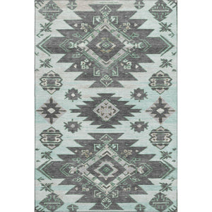 HomeRoots 5' X 8' Stylish Mint Green Tribal Area Rug - Washable, UV Protected, Durable for Kids & Pets 709002