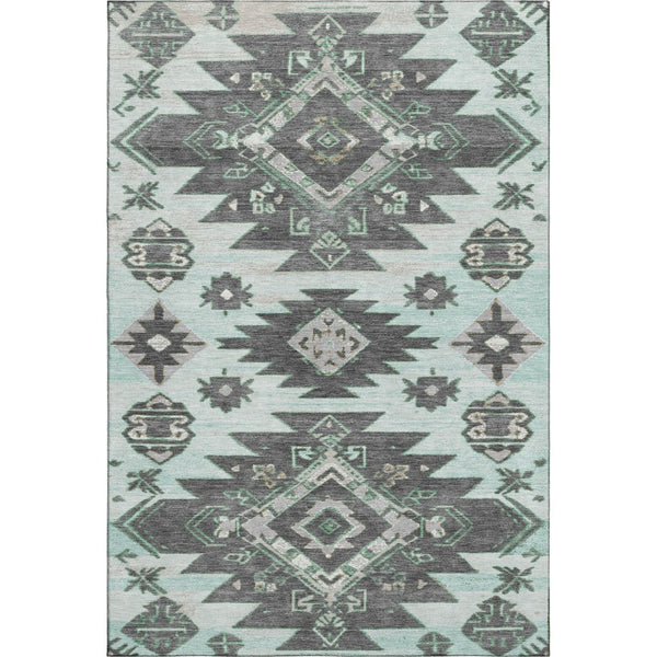 HomeRoots 5' X 8' Stylish Mint Green Tribal Area Rug - Washable, UV Protected, Durable for Kids & Pets 709002