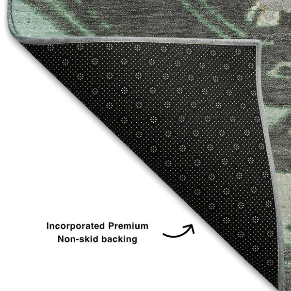 HomeRoots 5' X 8' Stylish Mint Green Tribal Area Rug - Washable, UV Protected, Durable for Kids & Pets 709002