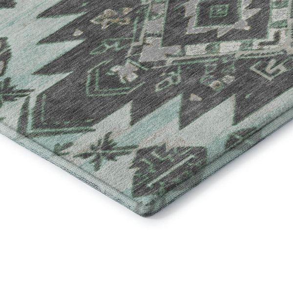 HomeRoots 5' X 8' Stylish Mint Green Tribal Area Rug - Washable, UV Protected, Durable for Kids & Pets 709002