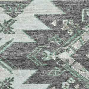 HomeRoots 5' X 8' Stylish Mint Green Tribal Area Rug - Washable, UV Protected, Durable for Kids & Pets 709002