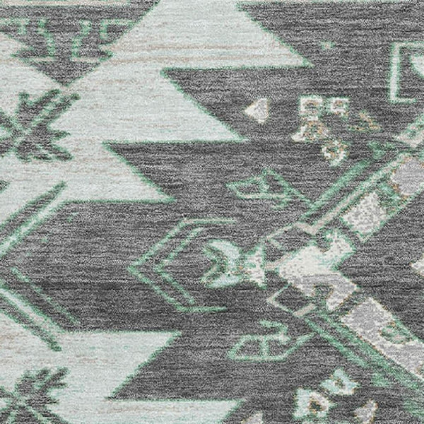 HomeRoots 5' X 8' Stylish Mint Green Tribal Area Rug - Washable, UV Protected, Durable for Kids & Pets 709002