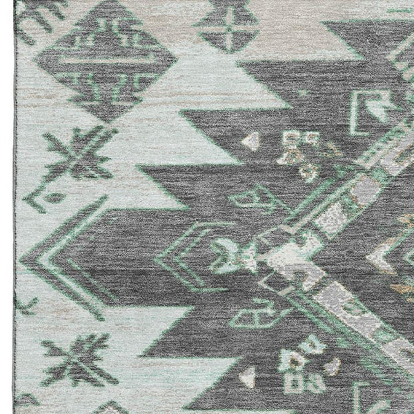 HomeRoots 5' X 8' Stylish Mint Green Tribal Area Rug - Washable, UV Protected, Durable for Kids & Pets 709002