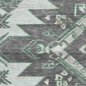 HomeRoots 8' Mint Green Charcoal Gray Tribal Area Rug - Washable, UV-Protected, Non-Slip for Busy Homes 709003