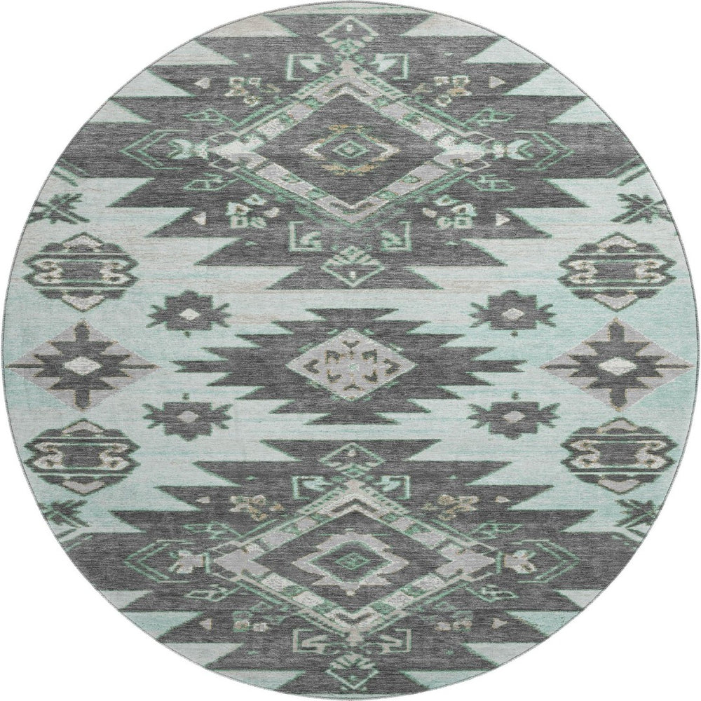 HomeRoots 8' X 10' Stylish Mint Green Tribal Area Rug - Washable, UV-Protected, & Perfect for Active Homes! 709004