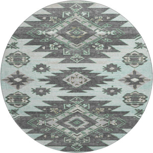 HomeRoots 8' X 10' Stylish Mint Green Tribal Area Rug - Washable, UV-Protected, & Perfect for Active Homes! 709004