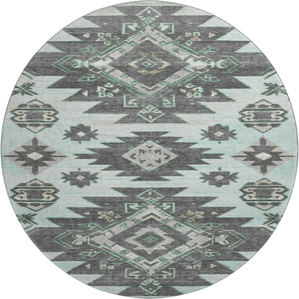 HomeRoots 8' X 10' Stylish Mint Green Tribal Area Rug - Washable, UV-Protected, & Perfect for Active Homes! 709004