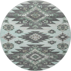 HomeRoots 8' X 10' Stylish Mint Green Tribal Area Rug - Washable, UV-Protected, & Perfect for Active Homes! 709004