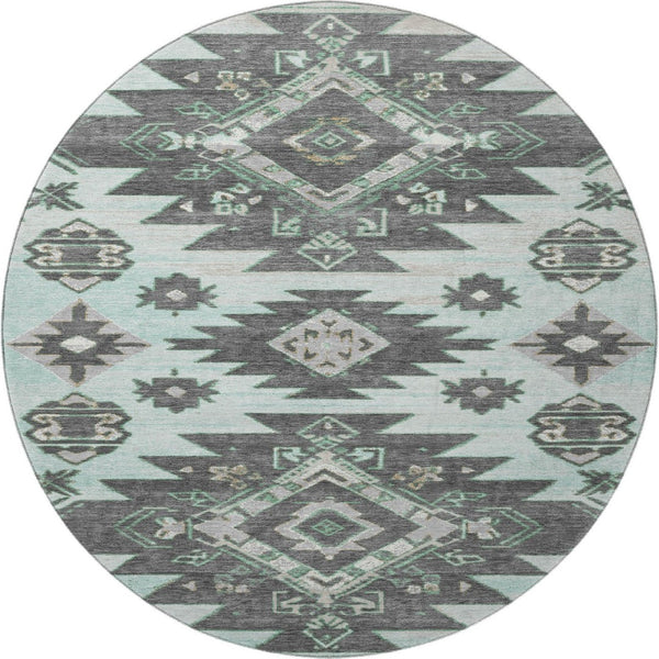 HomeRoots 8' X 10' Stylish Mint Green Tribal Area Rug - Washable, UV-Protected, & Perfect for Active Homes! 709004