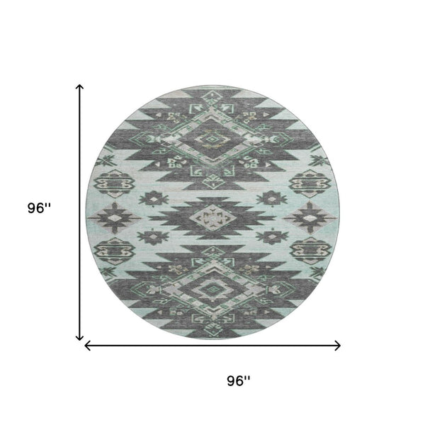 HomeRoots 8' X 10' Stylish Mint Green Tribal Area Rug - Washable, UV-Protected, & Perfect for Active Homes! 709004