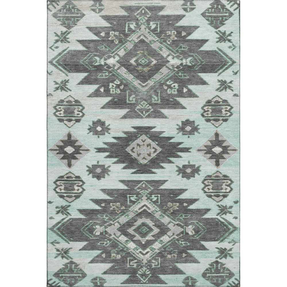 HomeRoots 9' X 12' Stylish Mint Green Tribal Area Rug - Washable, UV-Protected & Durable for Homes with Pets 709005